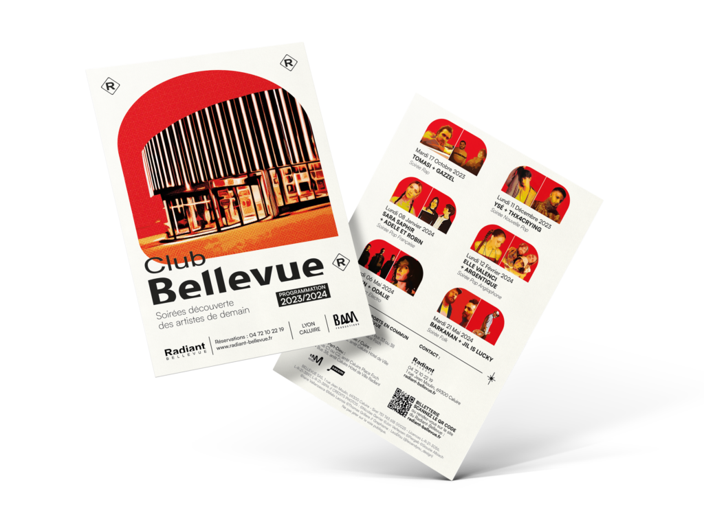 flyer pour la programmation 2023 du club Bellevue au Radiant à Caluire-et-Cuire